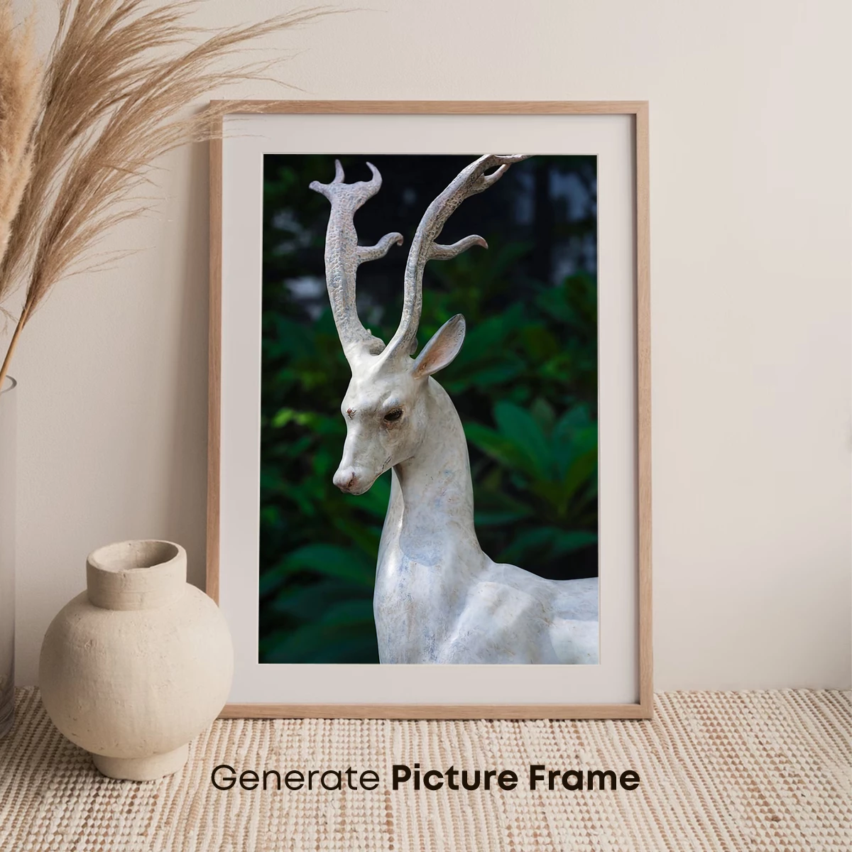 Elegant White Deer Sculpture in Verdant Garden - Image 7