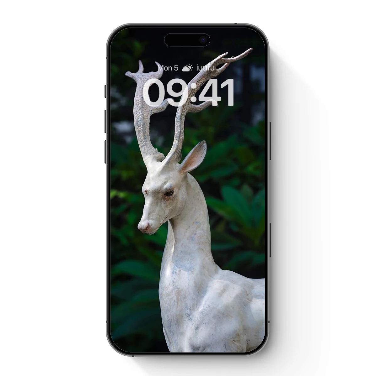 Elegant White Deer Sculpture in Verdant Garden