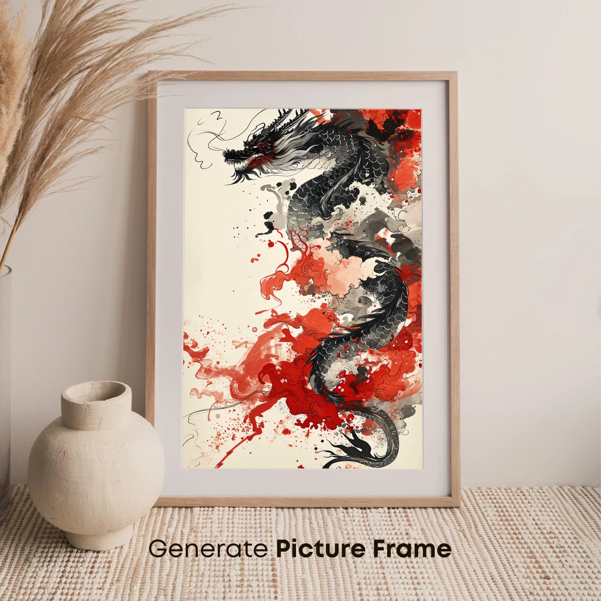 Ink Dragon Amidst Crimson Waves - Image 7