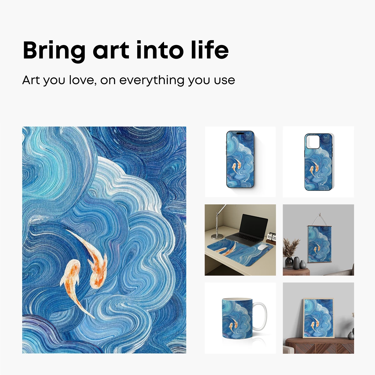 Koi in Whirling Tides: Abstract Oceanic Art - Image 2