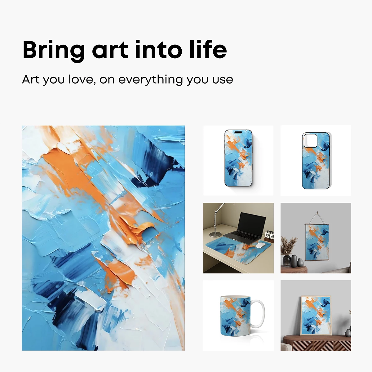 Abstract Canvas Symphony: Blue and Orange Fusion - Image 2