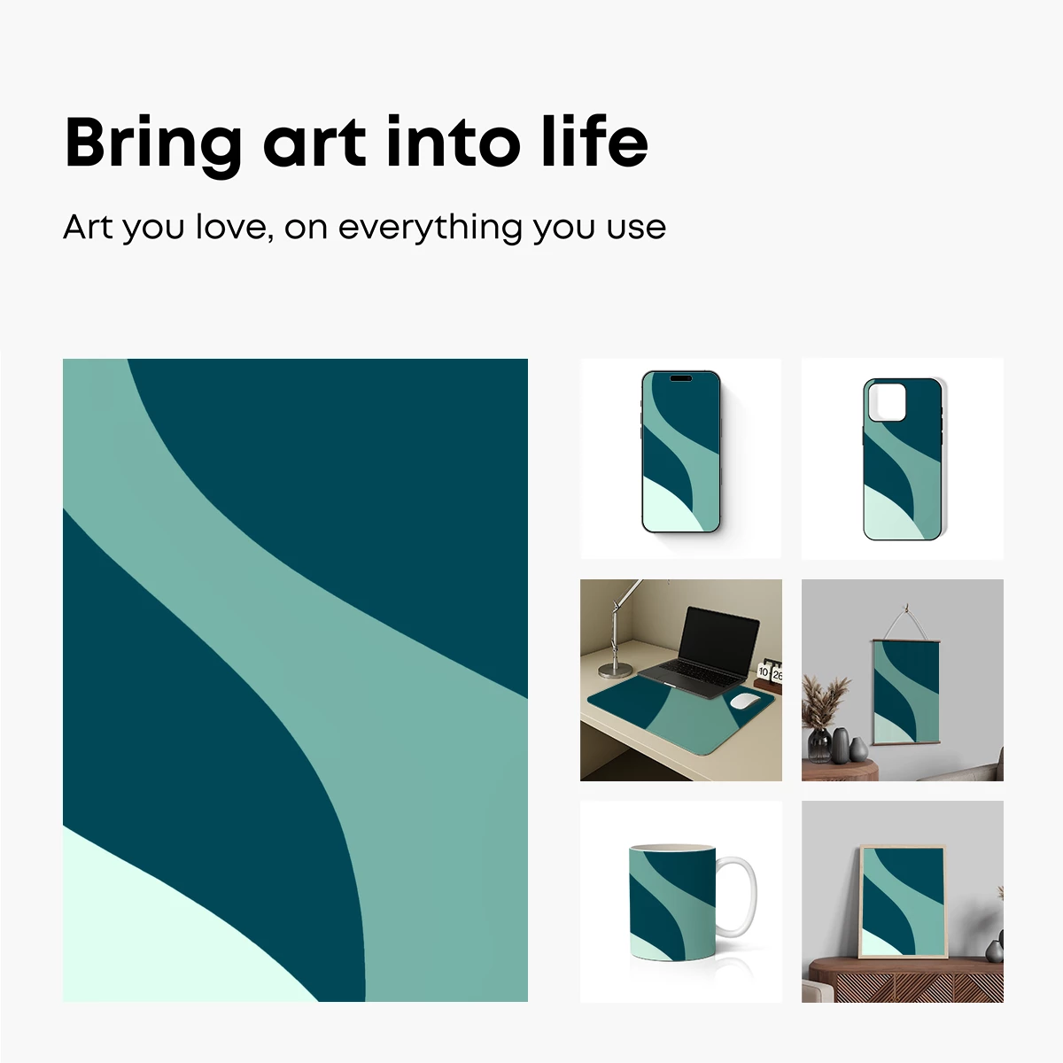 Abstract Teal Harmony: Fluid Curves and Depth - Image 2