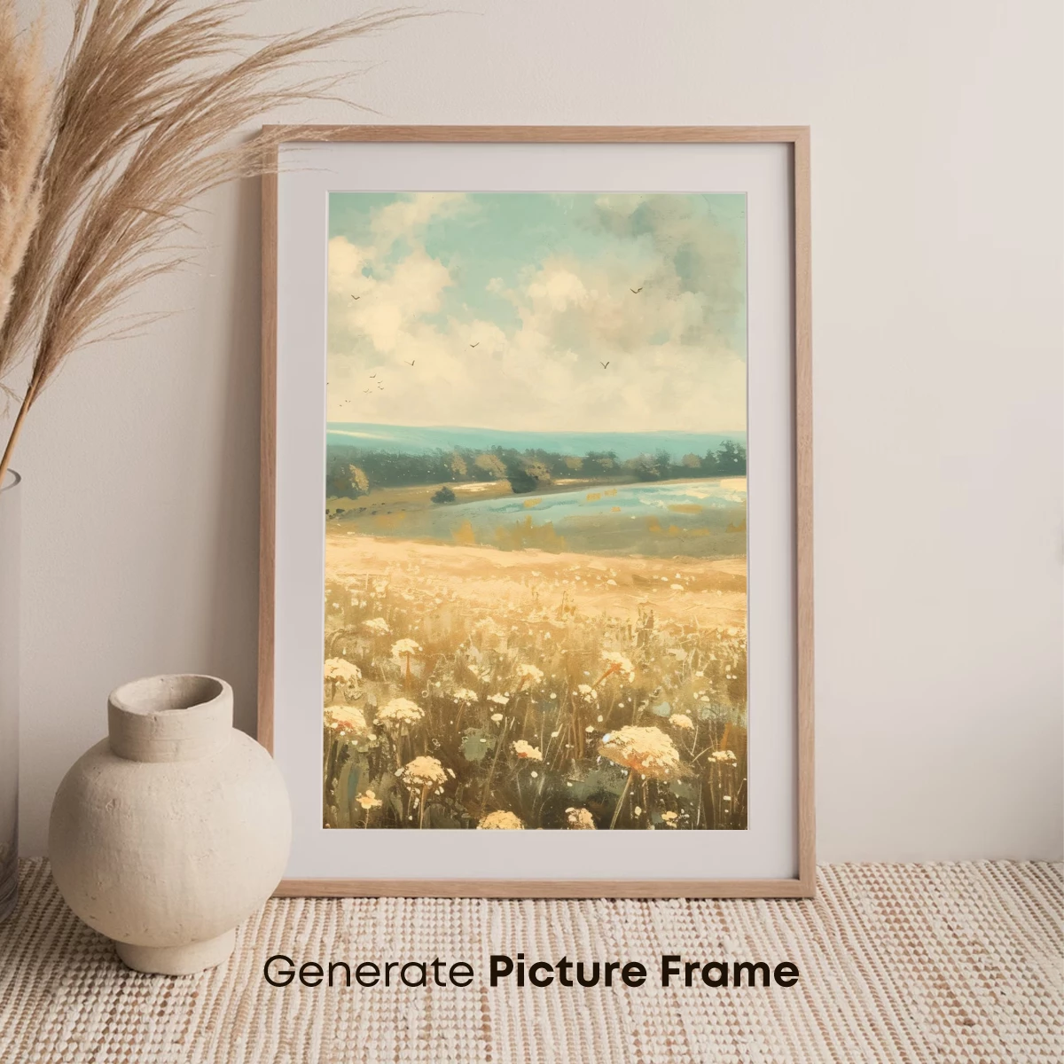 Golden Meadow Whisper: Impressionist Floral Serenity - Image 7