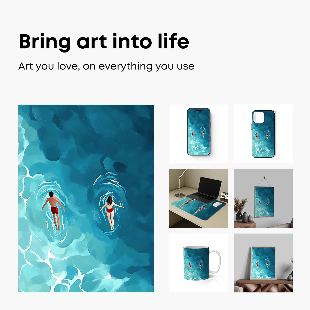 Aquatic Serenity: Floating Figures in Turquoise Depths - Image 2