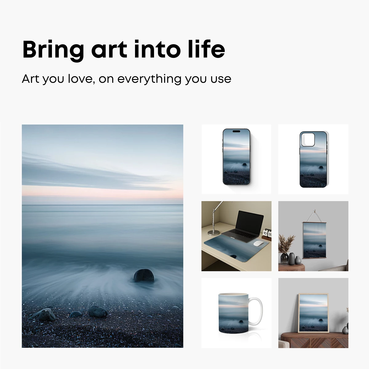 Eternal Shoreline: Serene Pebbles and Misty Waves - Image 2