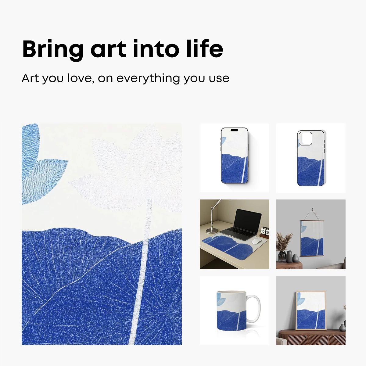 Blue Lotus Serenity: Textured Floral Harmony - Image 2