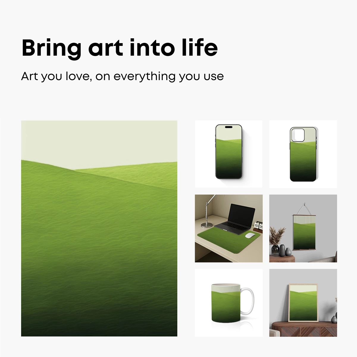 Green Gradient Serenity: Wavy Landscape Art - Image 2