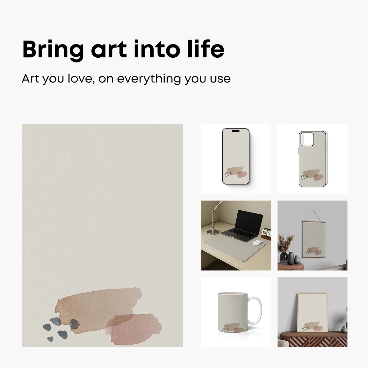 Abstract Earth Tones: Minimalist Brushstrokes and Pebbles - Image 2