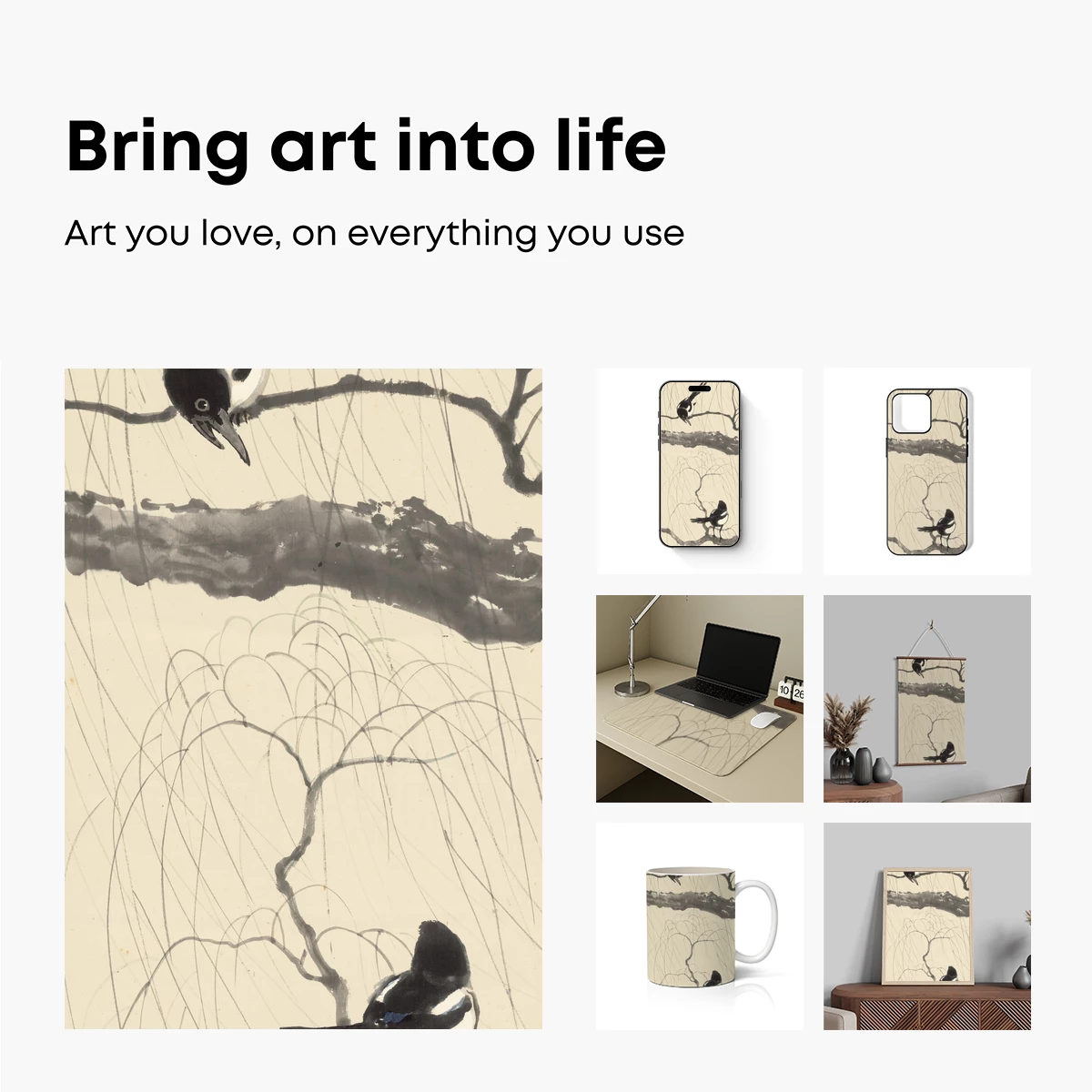 Elegant Magpies in Ink: A Dance of Branches and Feathers - Image 2