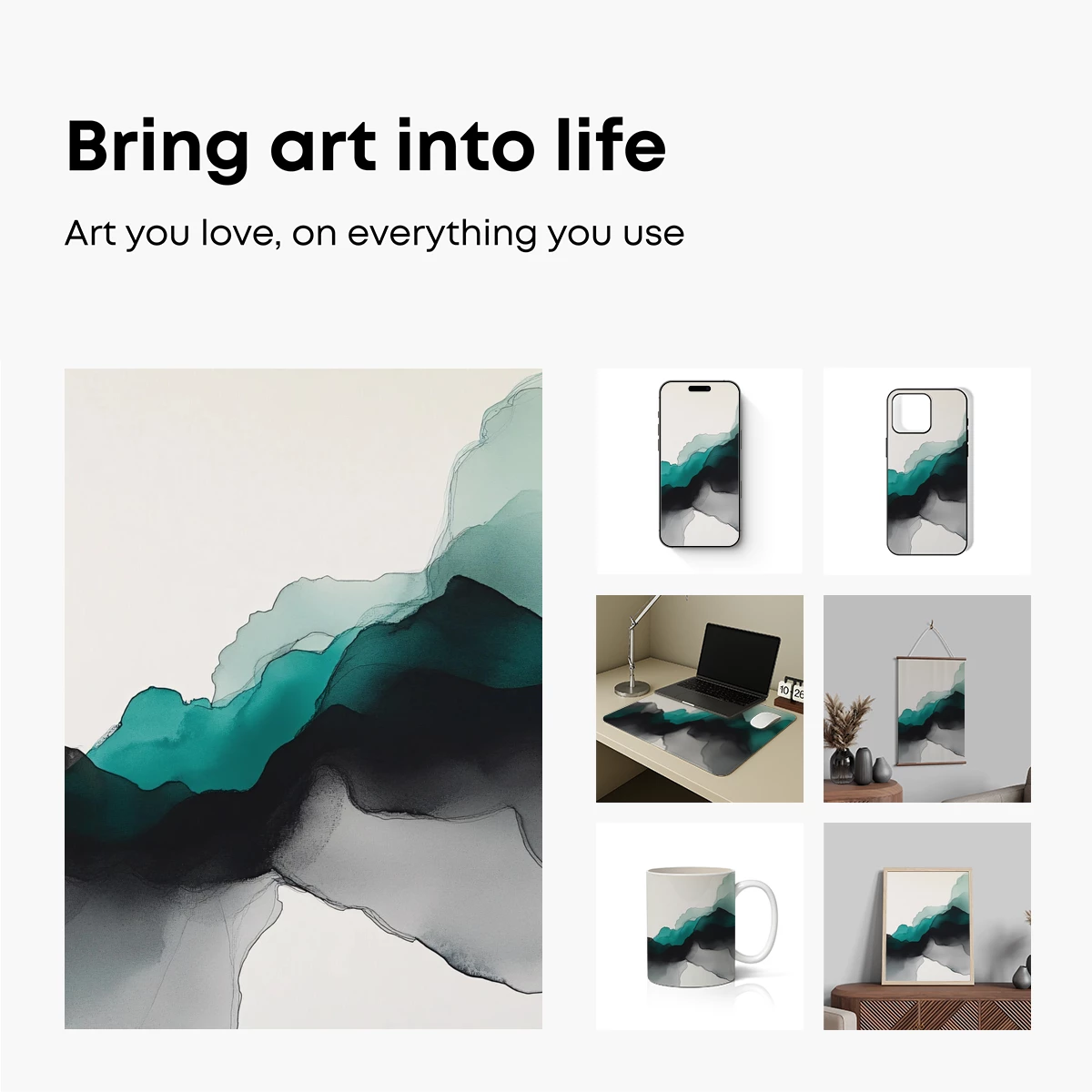 Ethereal Mountain Mirage: Teal and Shadow Fusion - Image 2