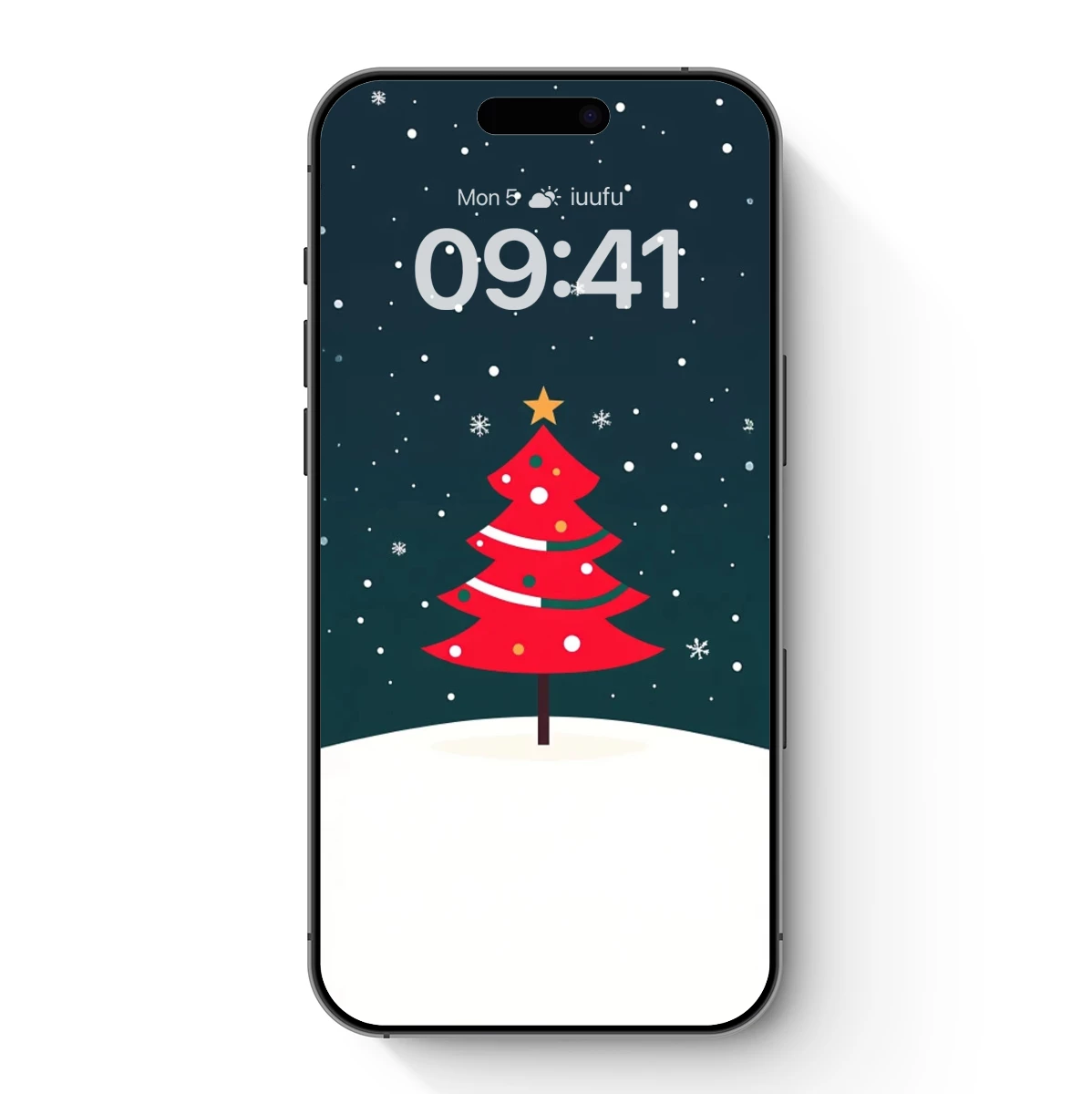 Festive Red Christmas Tree Under Snowy Skies