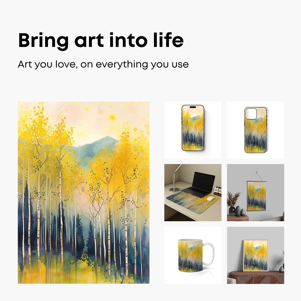 Golden Aspen Grove: Watercolor Harmony - Image 2