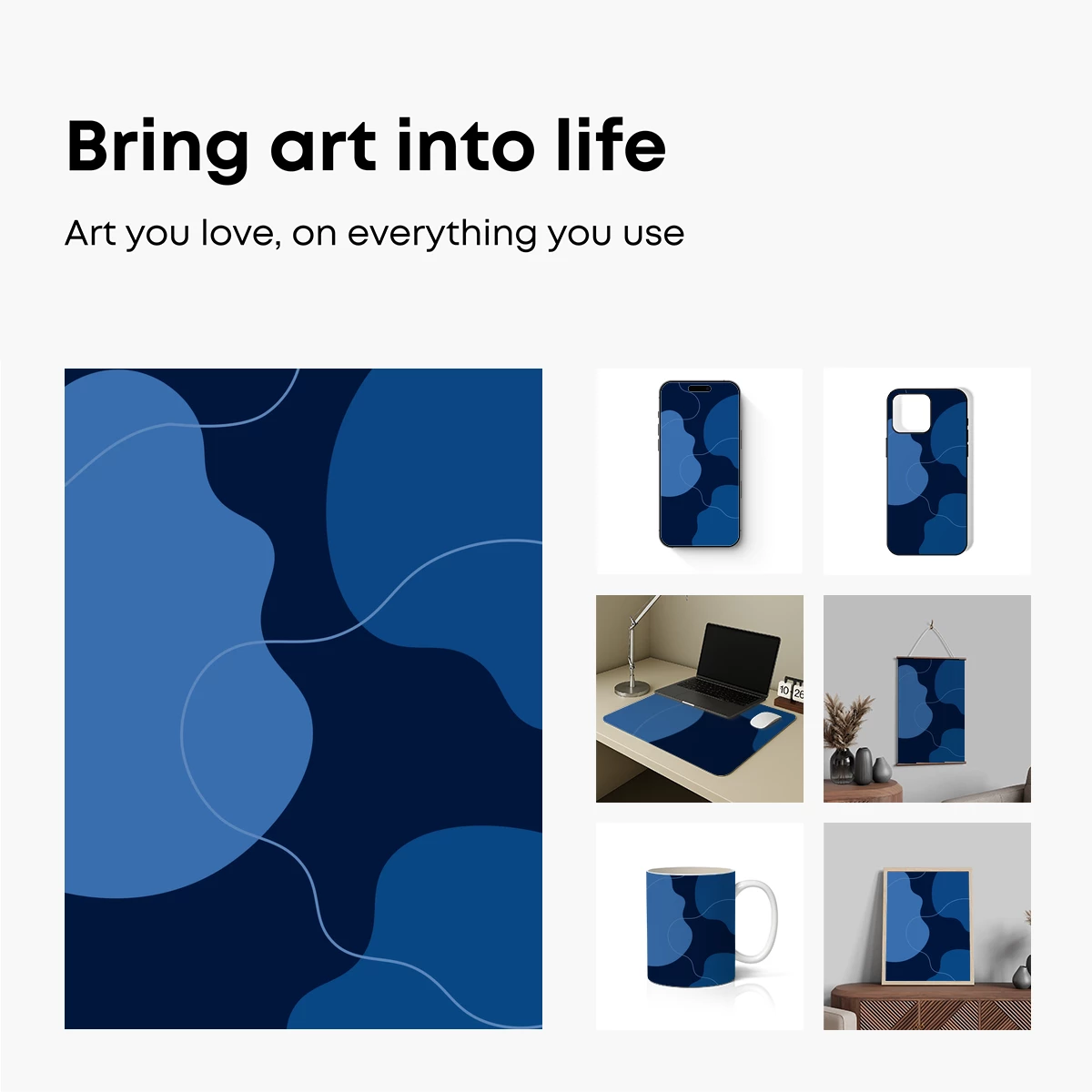 Blue Abstract Odyssey: Wavy Lines and Organic Shapes - Image 2
