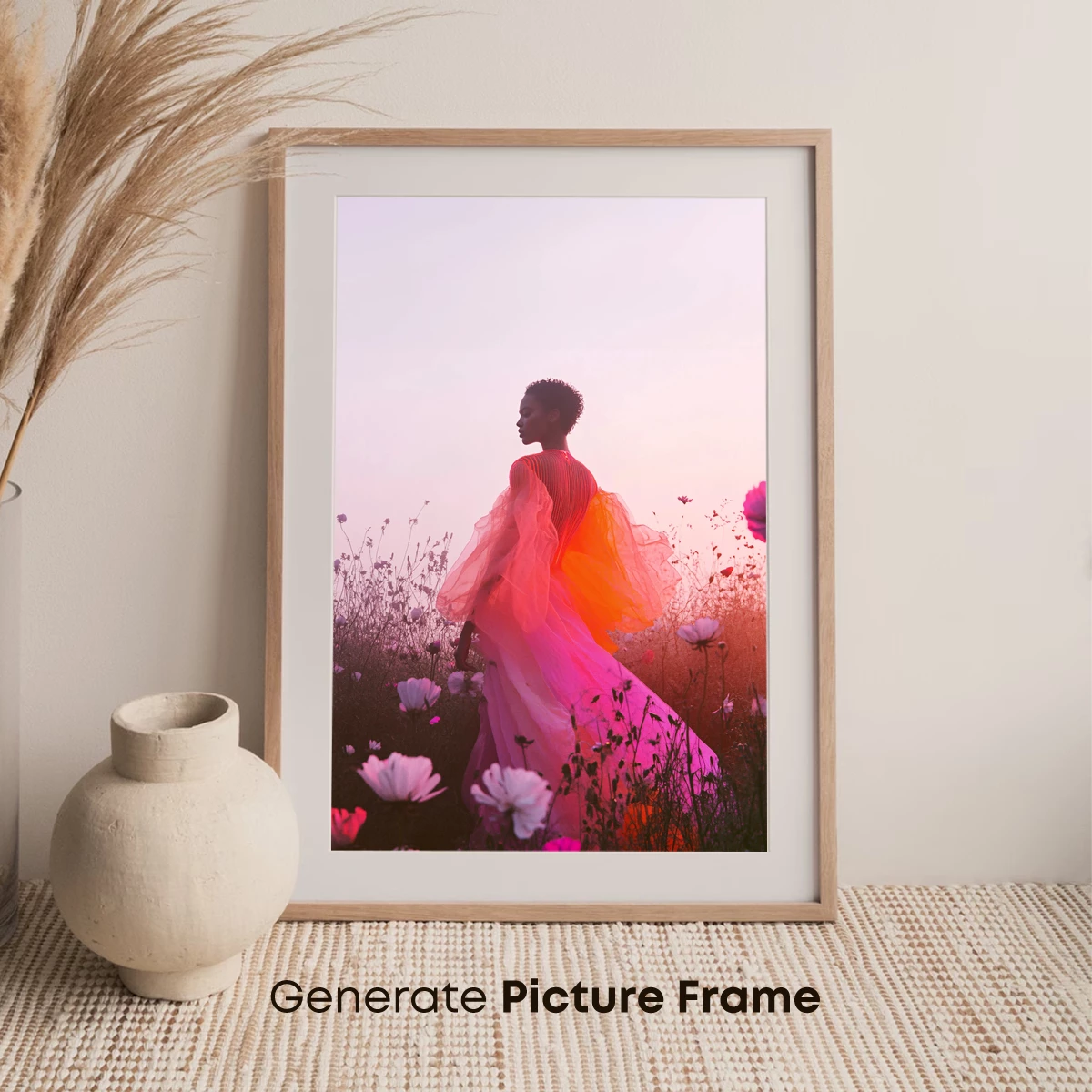 Ethereal Bloom: Sunset Silhouette in Floral Fantasy - Image 7