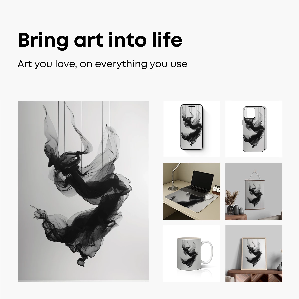 Ethereal Ink Dance: Fluid Black Whispers in White Space - Image 2