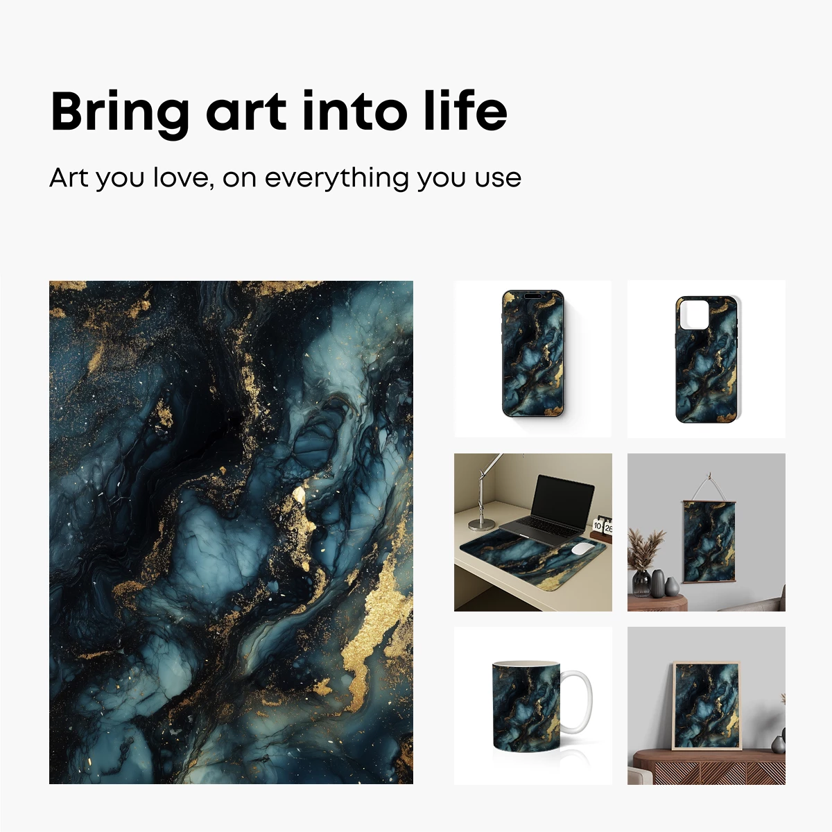 Ethereal Midnight Waves: Gold and Navy Abstract Fusion - Image 2