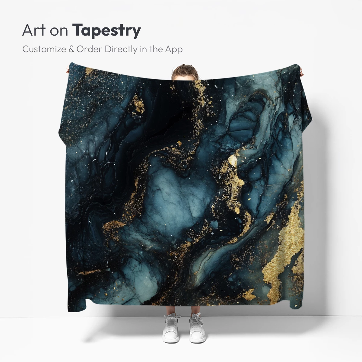 Ethereal Midnight Waves: Gold and Navy Abstract Fusion - Image 5