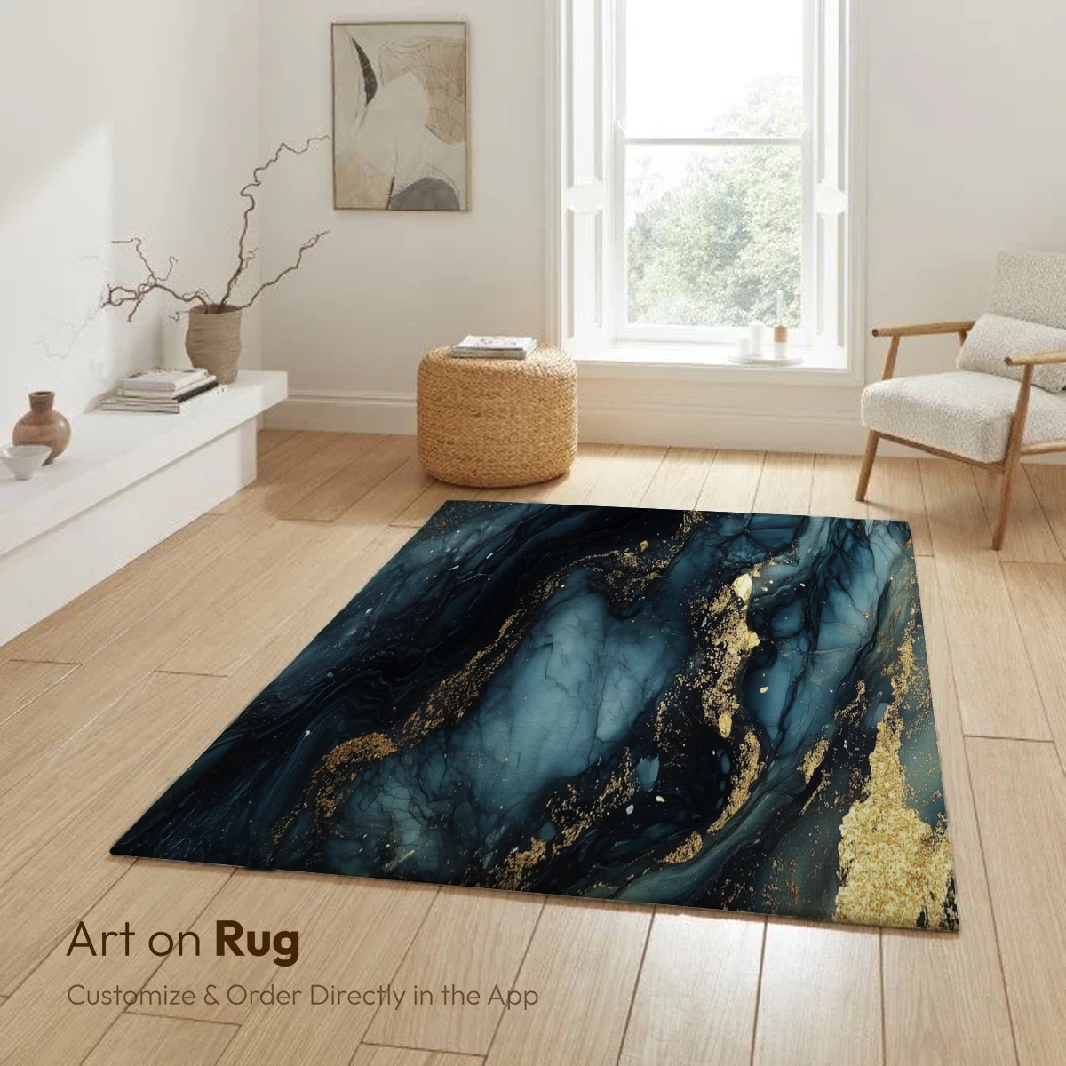 Ethereal Midnight Waves: Gold and Navy Abstract Fusion - Image 6