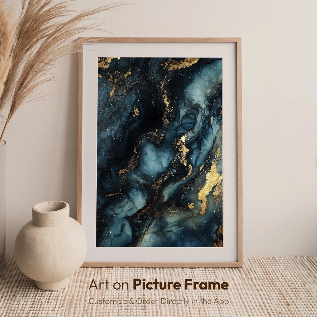 Ethereal Midnight Waves: Gold and Navy Abstract Fusion - Image 7
