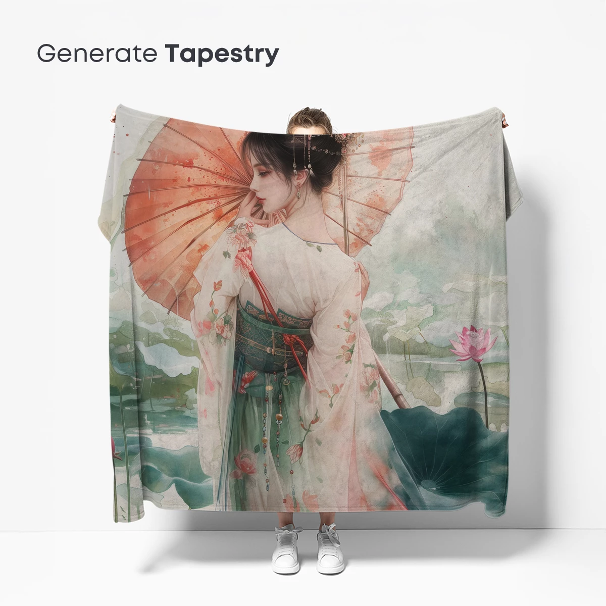 Elegant Lotus Dream: Hanfu Beauty with Parasol - Image 5