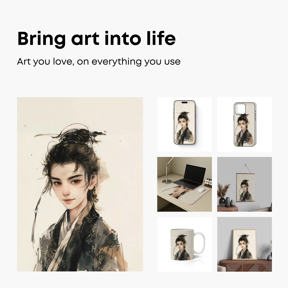 Elegant Warrior: Ink Brush Portrait - Image 2