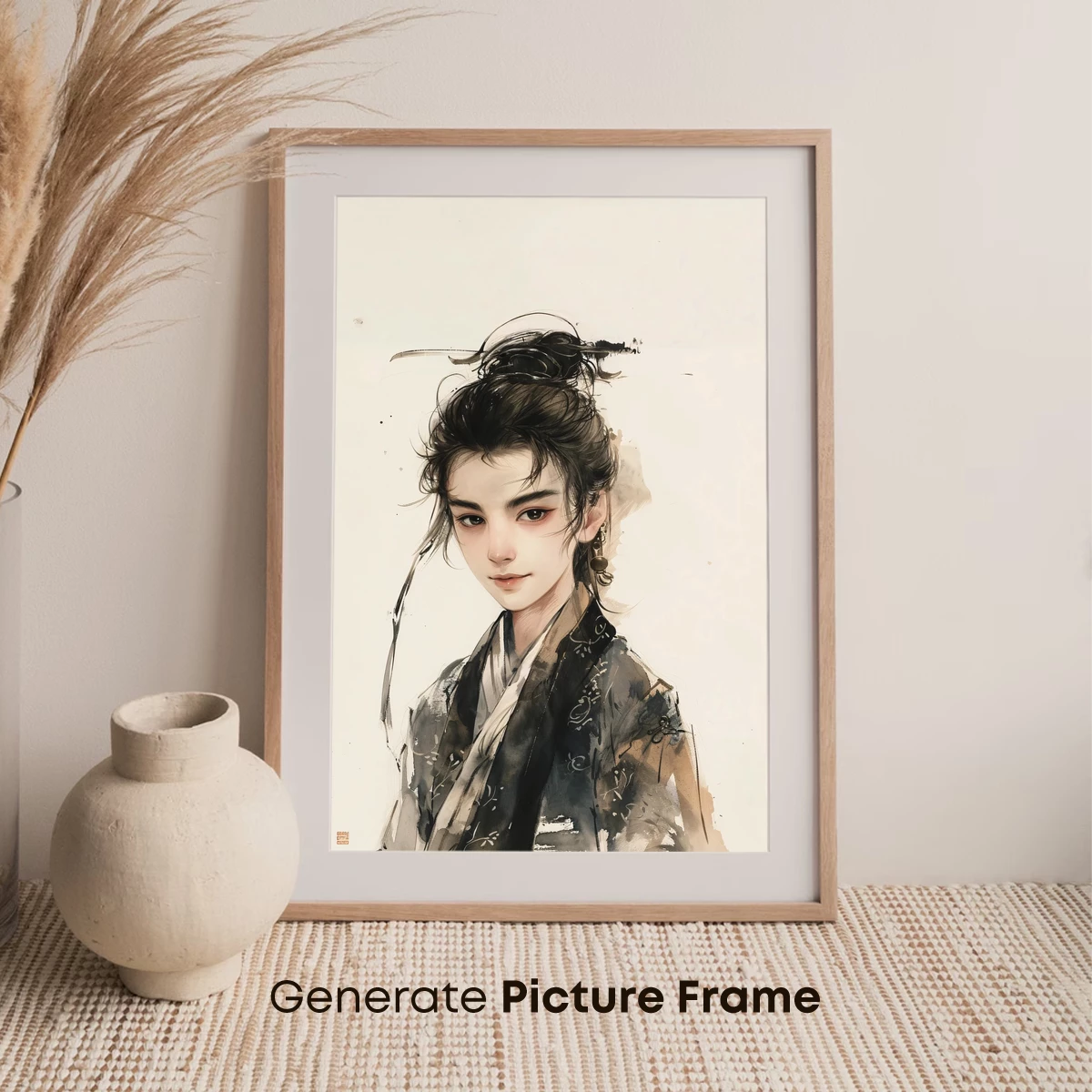 Elegant Warrior: Ink Brush Portrait - Image 7
