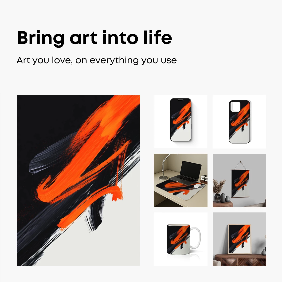 Bold Brushstroke Symphony: Orange and Black Abstract Art - Image 2