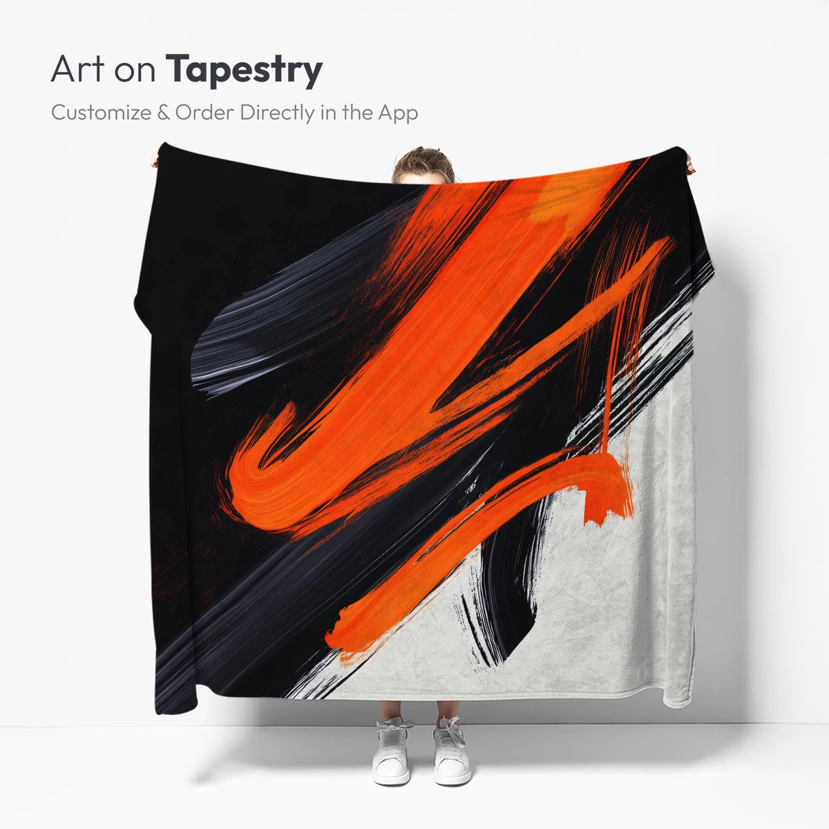 Bold Brushstroke Symphony: Orange and Black Abstract Art - Image 5