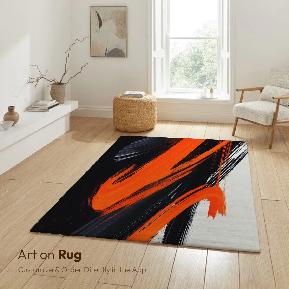 Bold Brushstroke Symphony: Orange and Black Abstract Art - Image 6