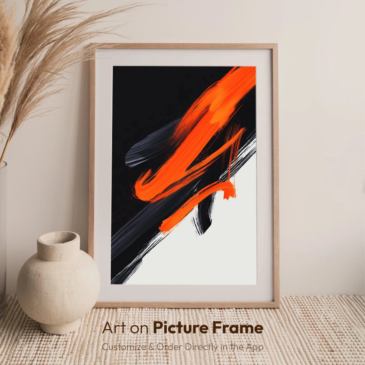 Bold Brushstroke Symphony: Orange and Black Abstract Art - Image 7