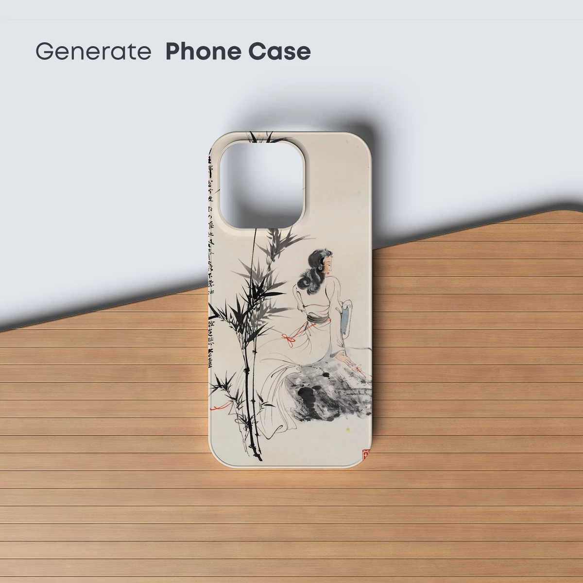 Elegant Bamboo Reverie: A Poetic Figure in Monochrome - Image 3