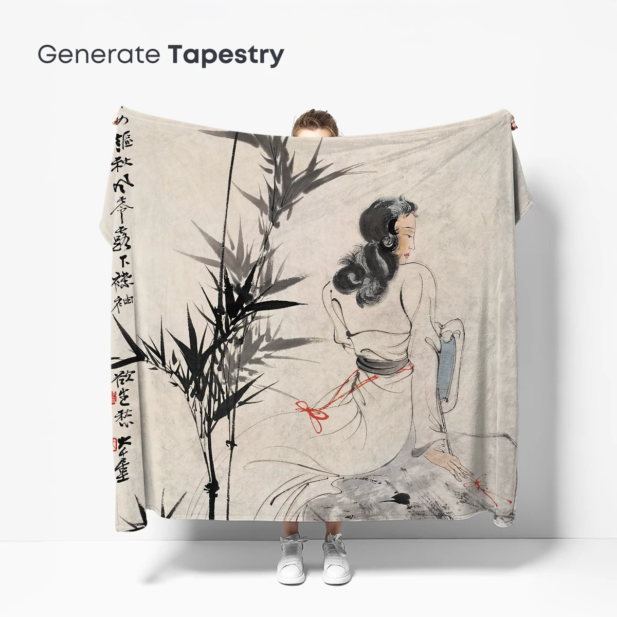 Elegant Bamboo Reverie: A Poetic Figure in Monochrome - Image 5