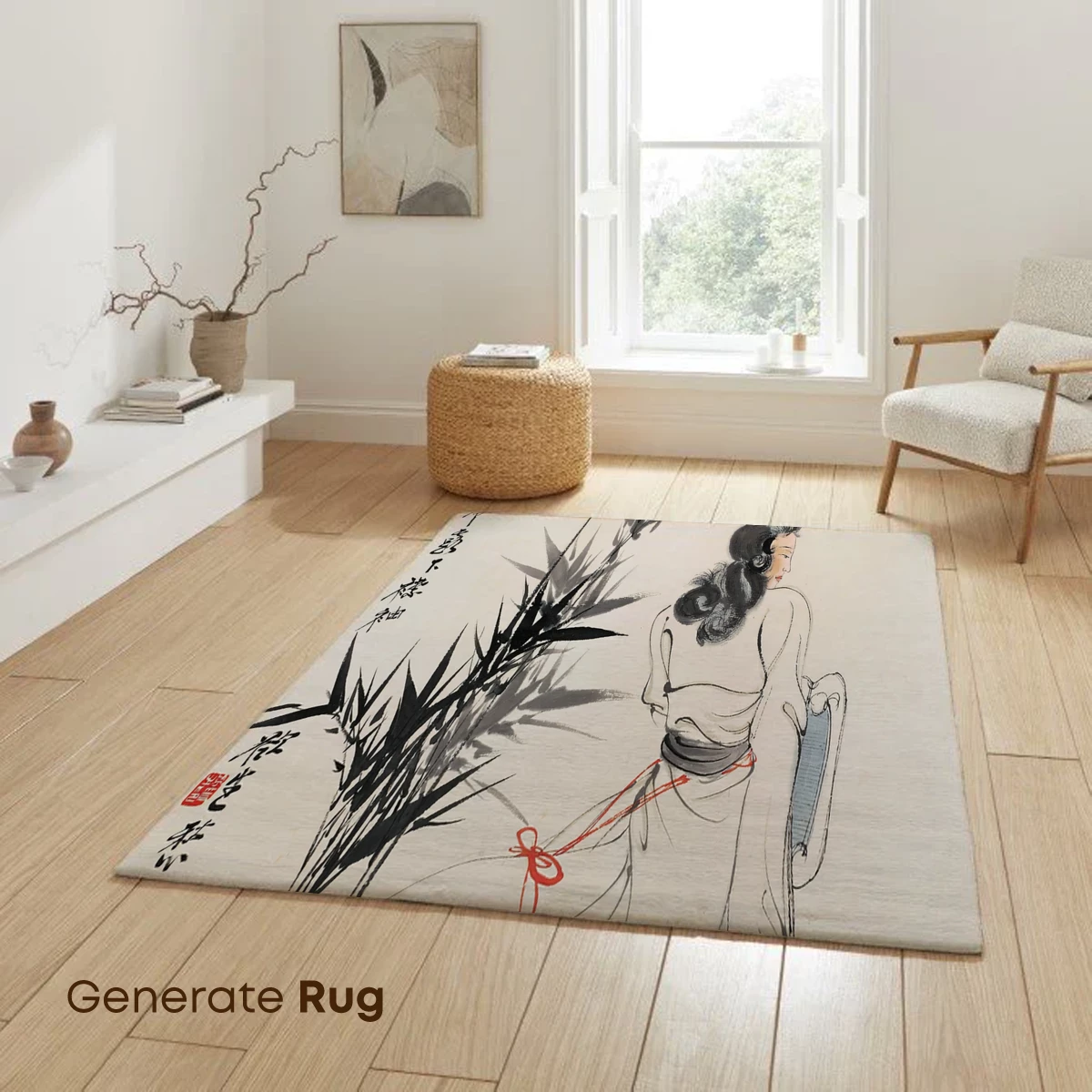 Elegant Bamboo Reverie: A Poetic Figure in Monochrome - Image 6