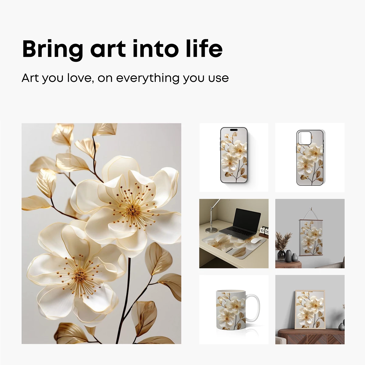 Elegant Golden Blossoms: A Symphony of Cream and Gold - Image 2