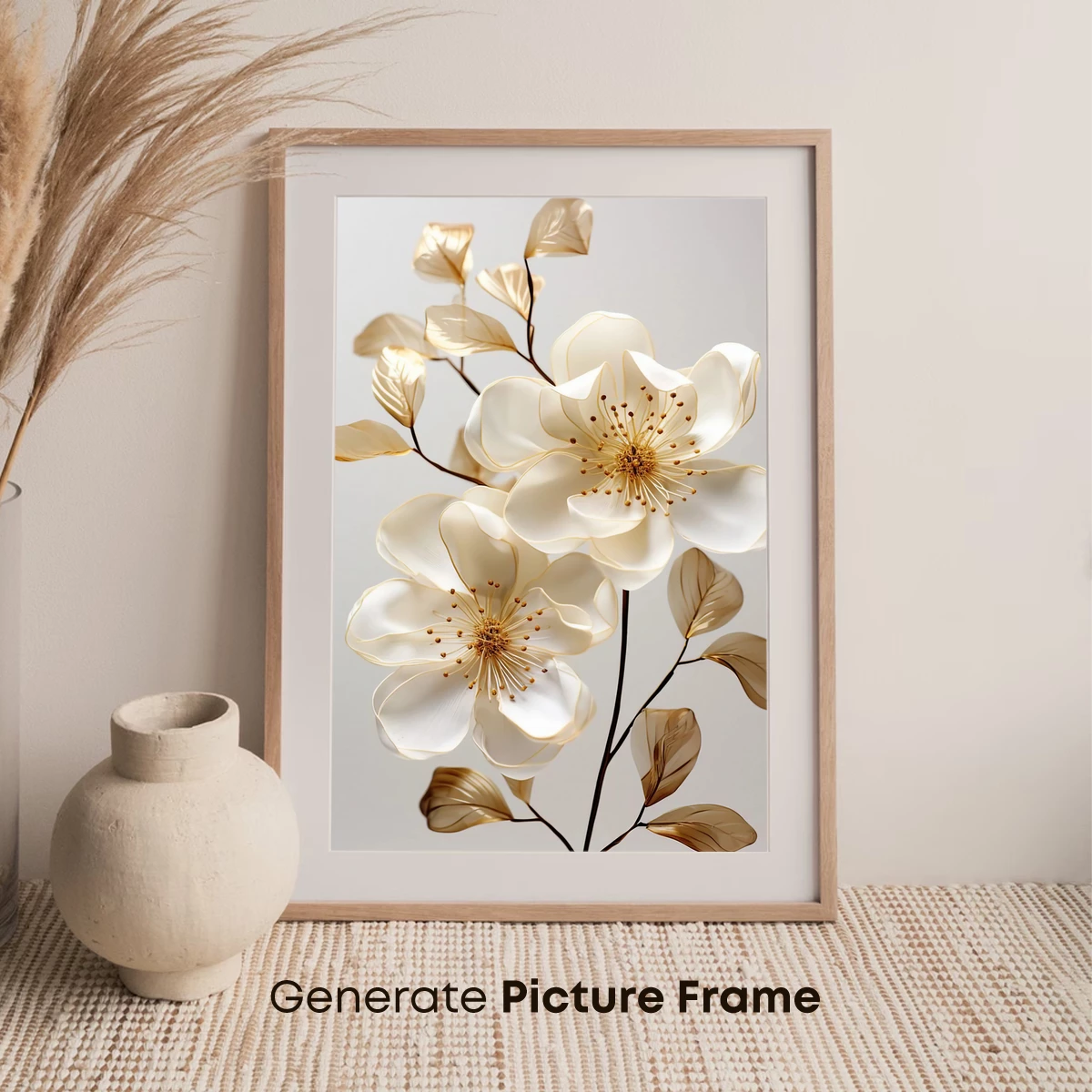 Elegant Golden Blossoms: A Symphony of Cream and Gold - Image 7