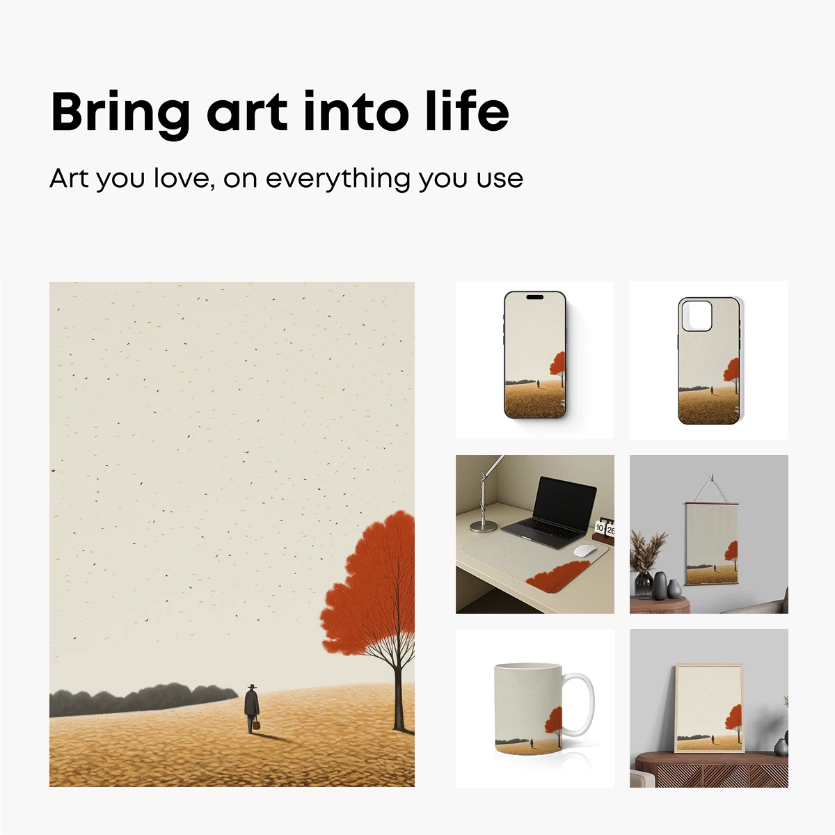 Autumn Solitude: Lone Figure Under a Scarlet Tree - Image 2