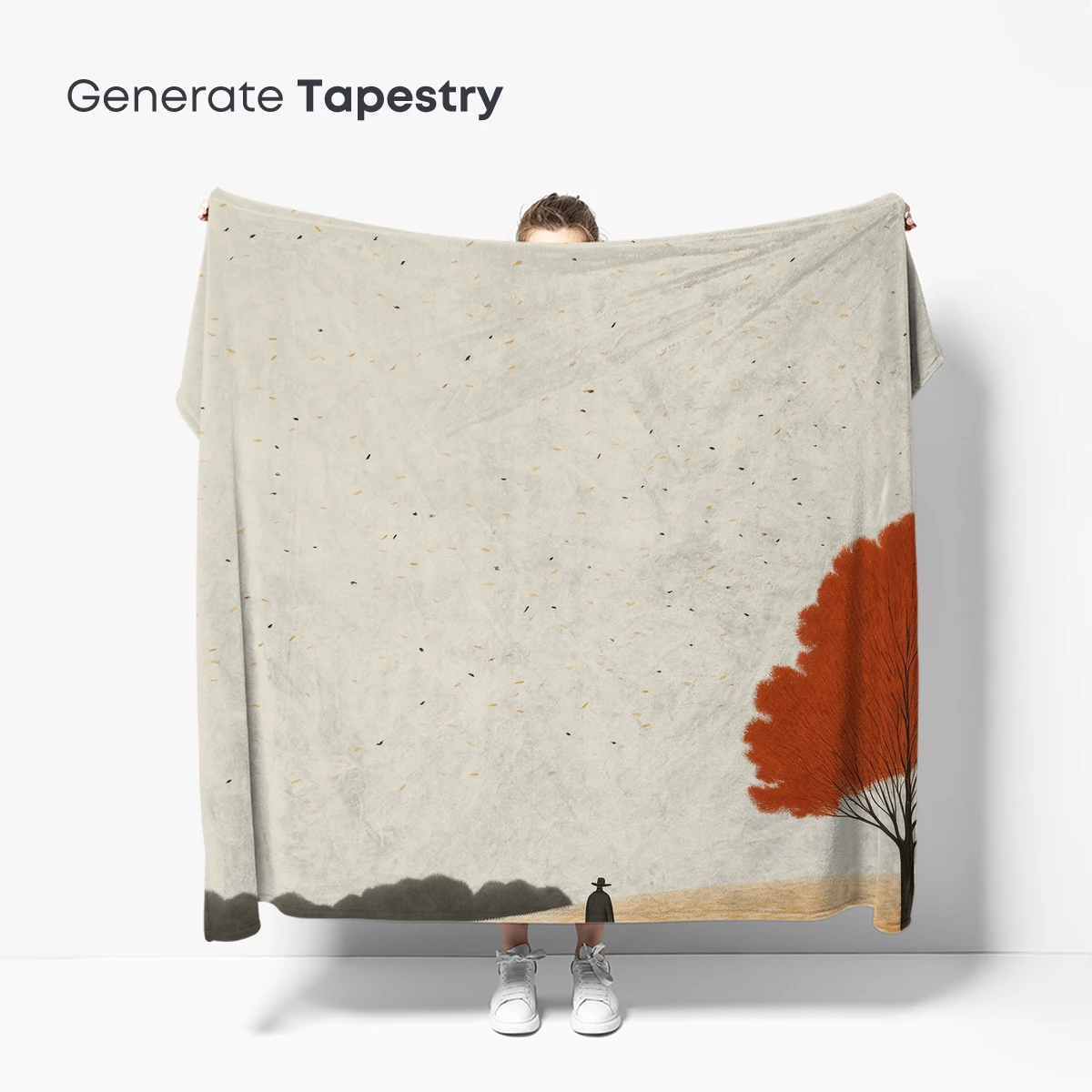 Autumn Solitude: Lone Figure Under a Scarlet Tree - Image 5