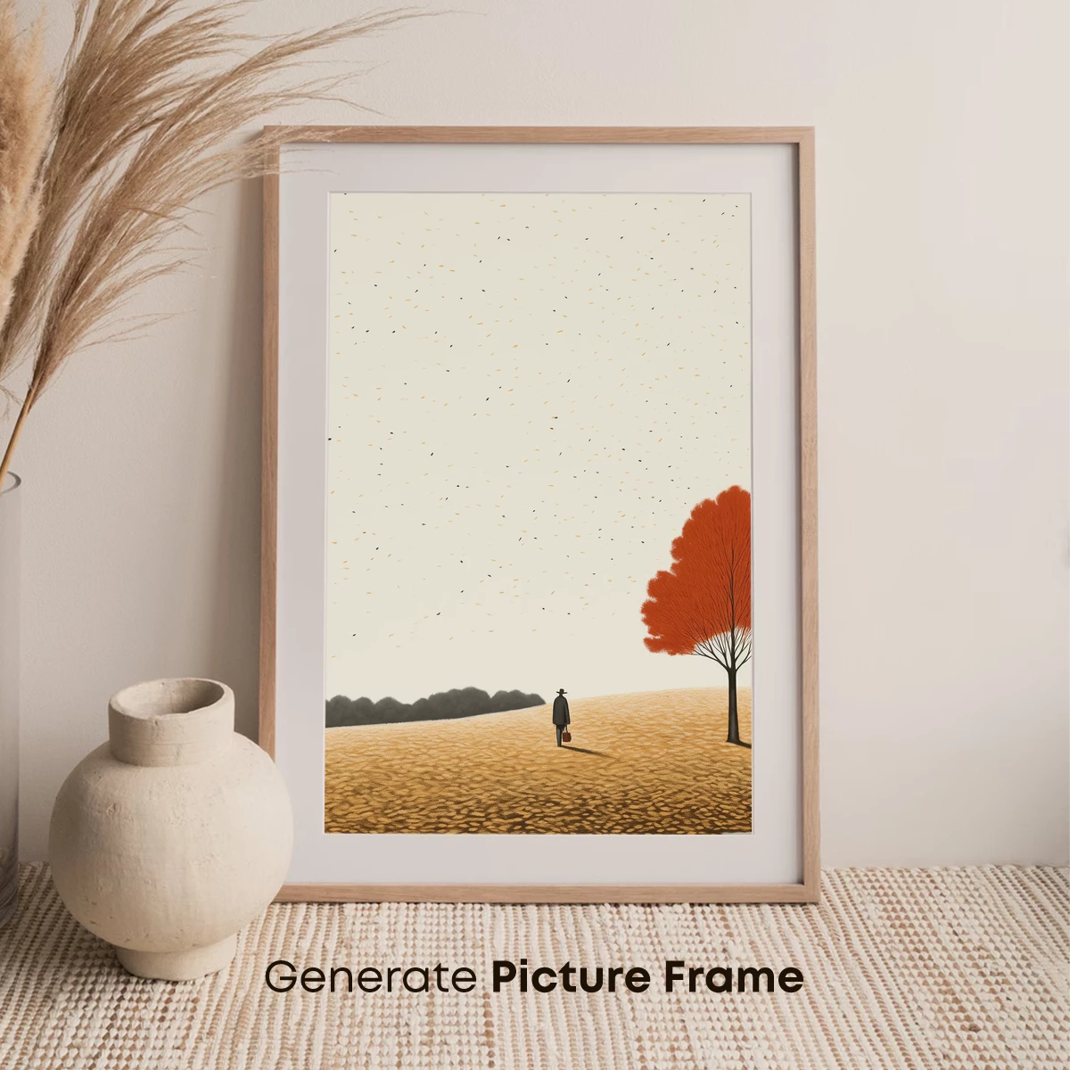 Autumn Solitude: Lone Figure Under a Scarlet Tree - Image 7