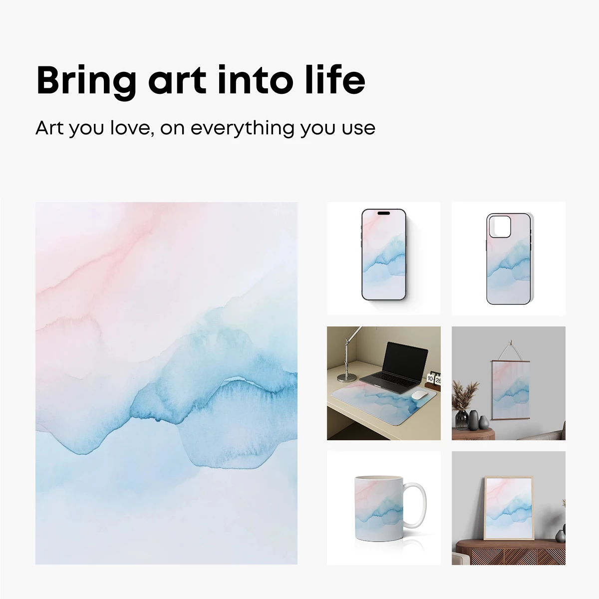 Ethereal Watercolor Waves: Pink and Blue Fusion Ethereal Watercolor Waves: Pink and Blue Fusion