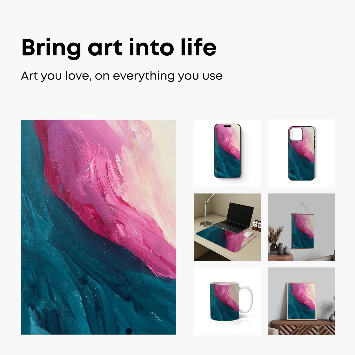 Abstract Fusion: Teal and Pink Brushstrokes - Image 2