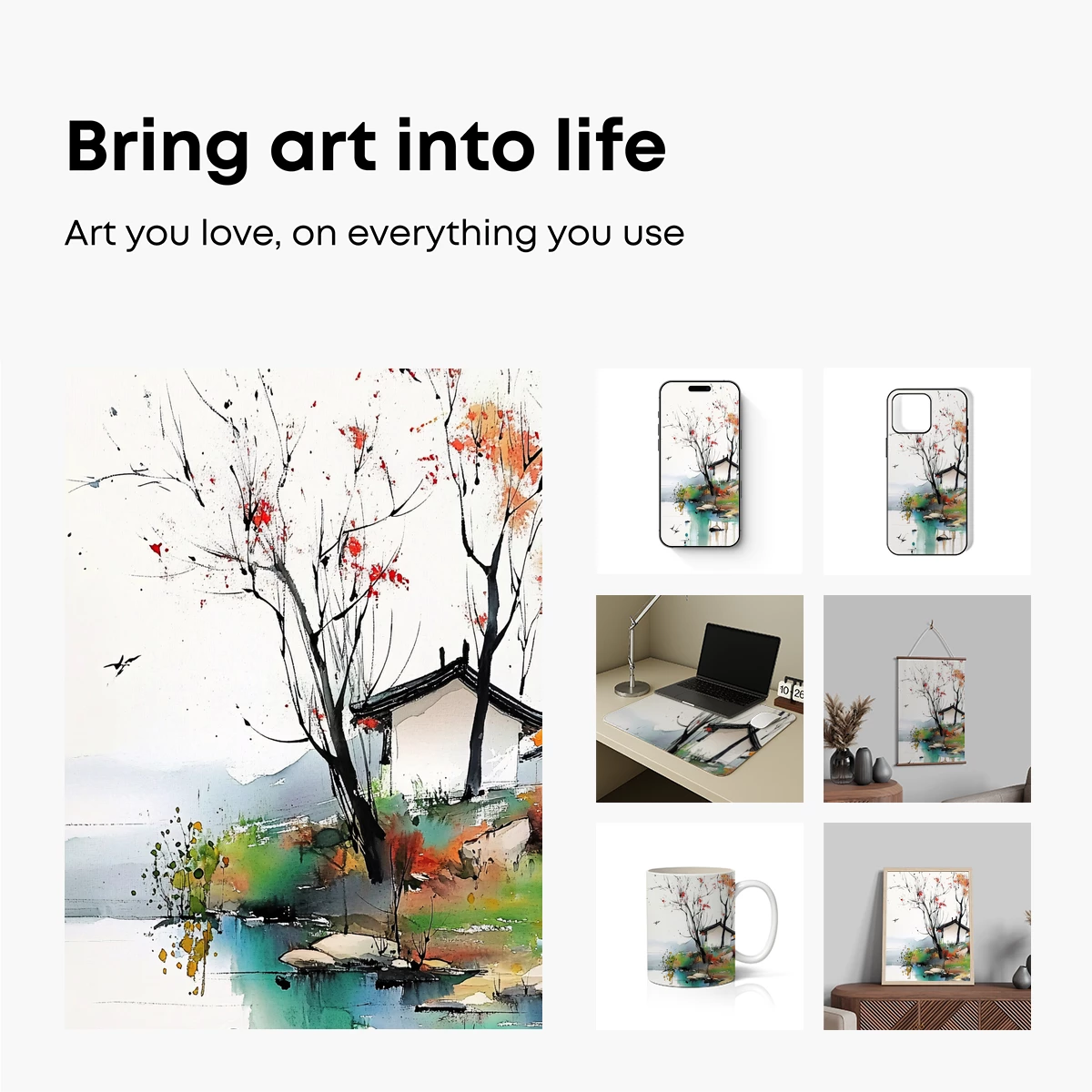 Autumnal Serenity: Ink and Watercolor Harmony - Image 2