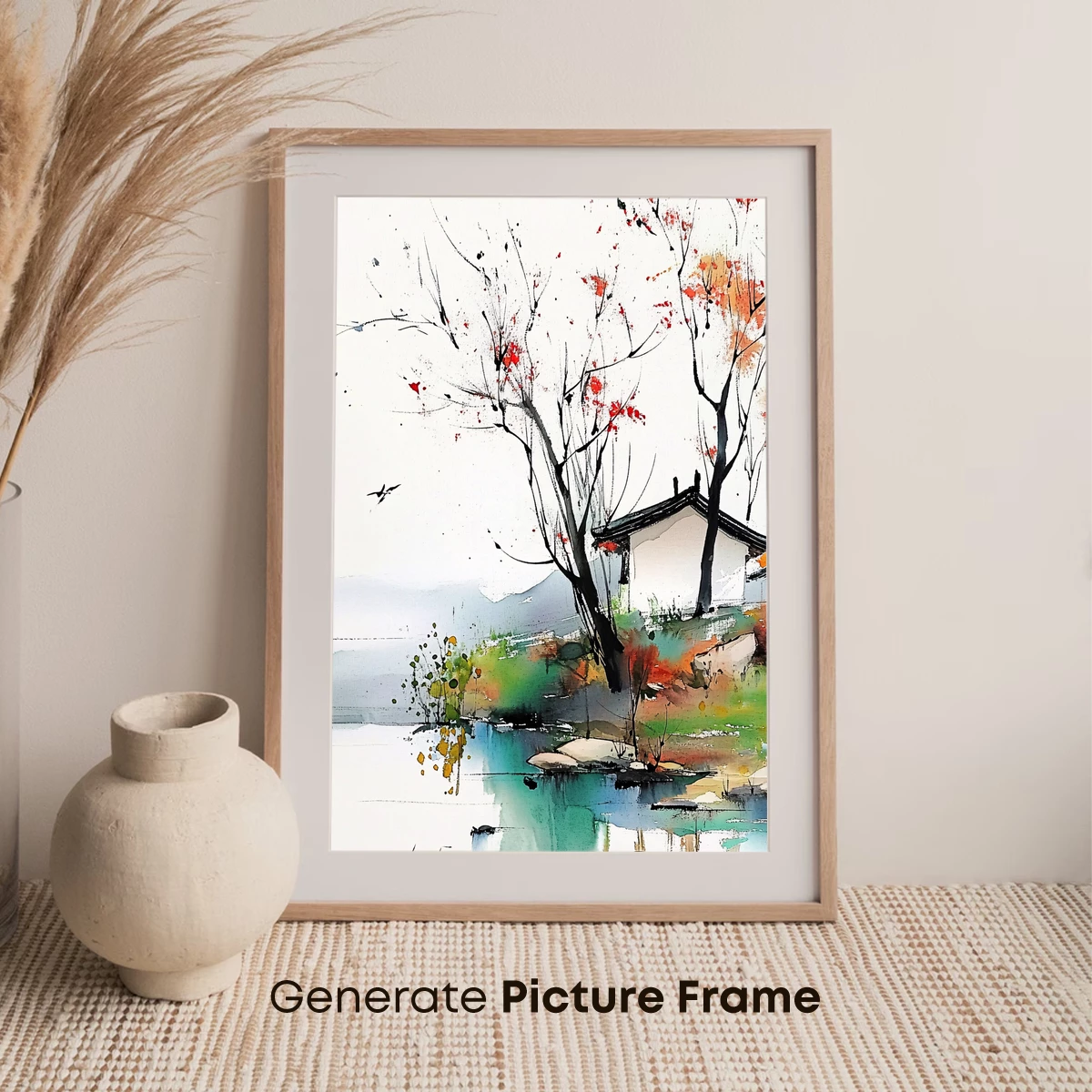 Autumnal Serenity: Ink and Watercolor Harmony - Image 7