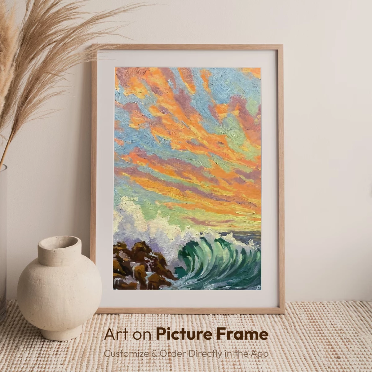 Crimson Sunset Waves: Impressionist Ocean Drama - Image 7