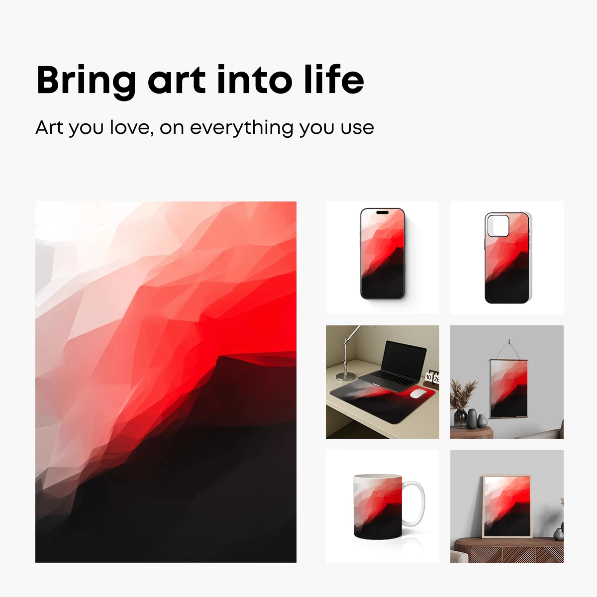 Geometric Dawn: Red and White Polygonal Fusion - Image 2