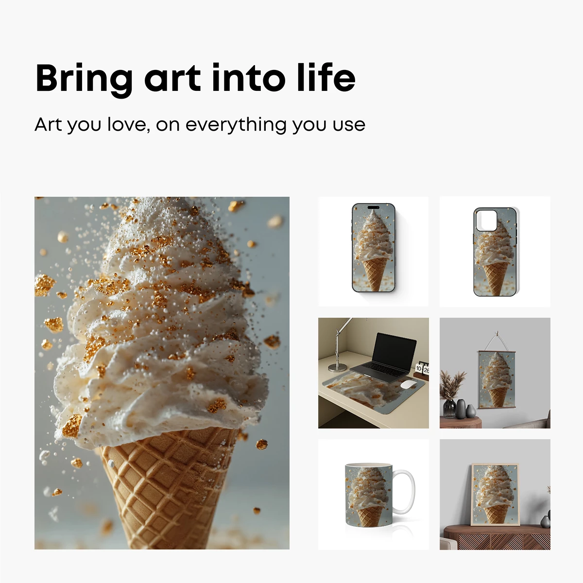 Golden Swirls Ice Cream Cone Art - Image 2