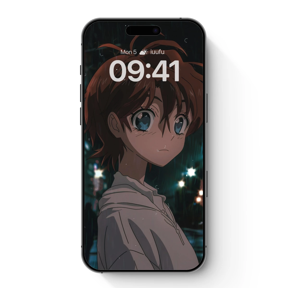 Rainy Night Reflections: Anime Boy in Urban Glow