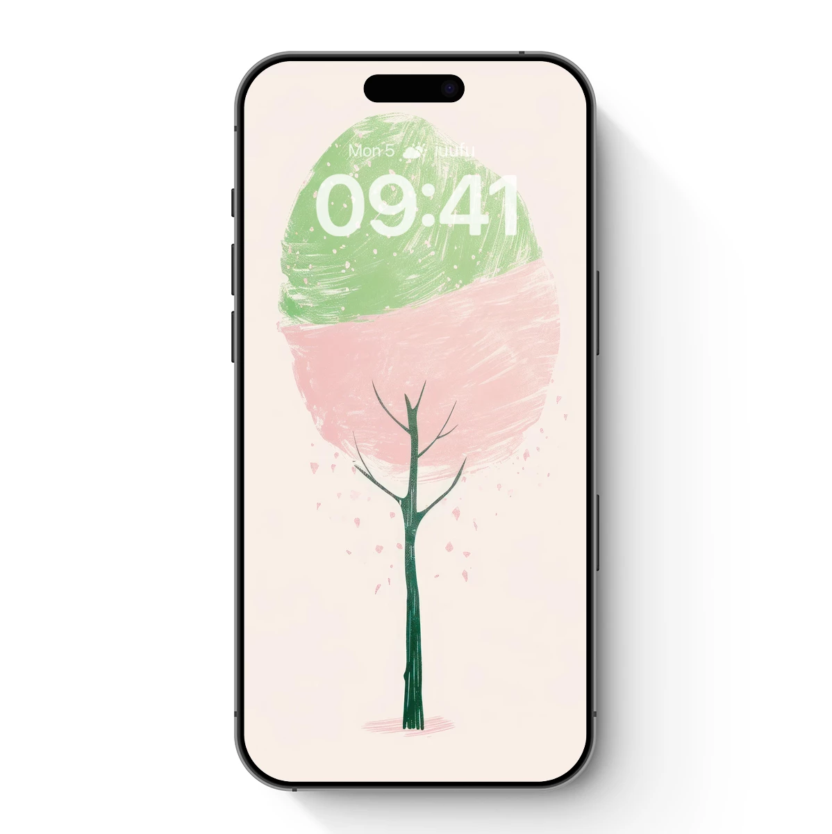 Bifurcated Tree: Green and Pink Harmony