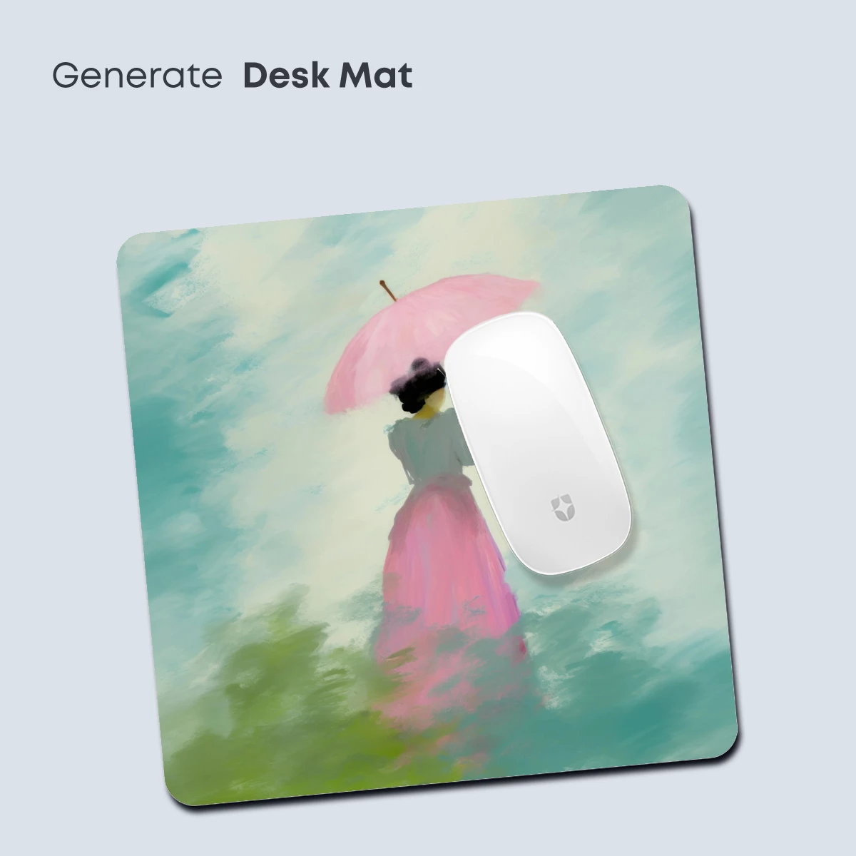 Ethereal Umbrella Dream: Pink Silhouette in Misty Greens - Image 4