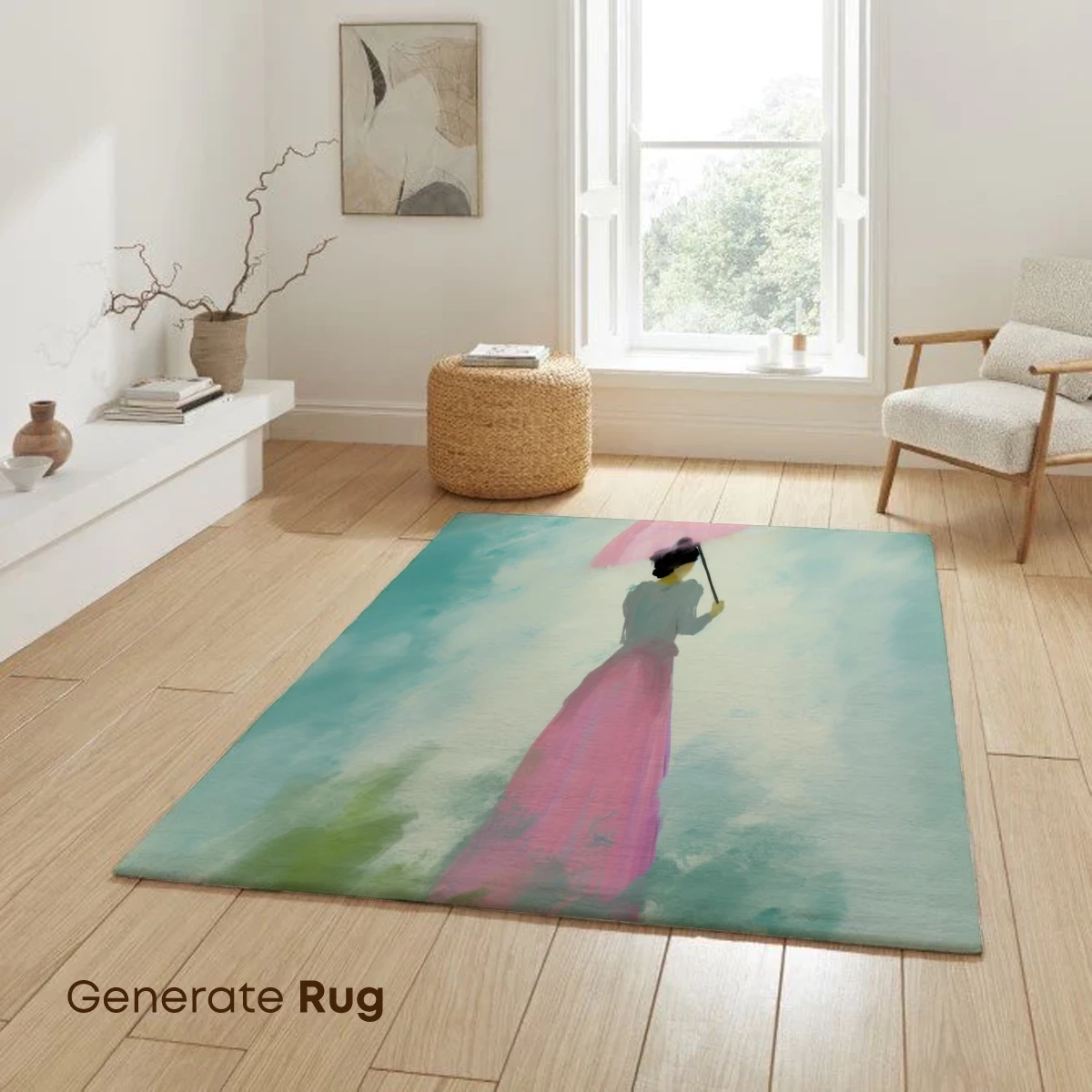 Ethereal Umbrella Dream: Pink Silhouette in Misty Greens - Image 6