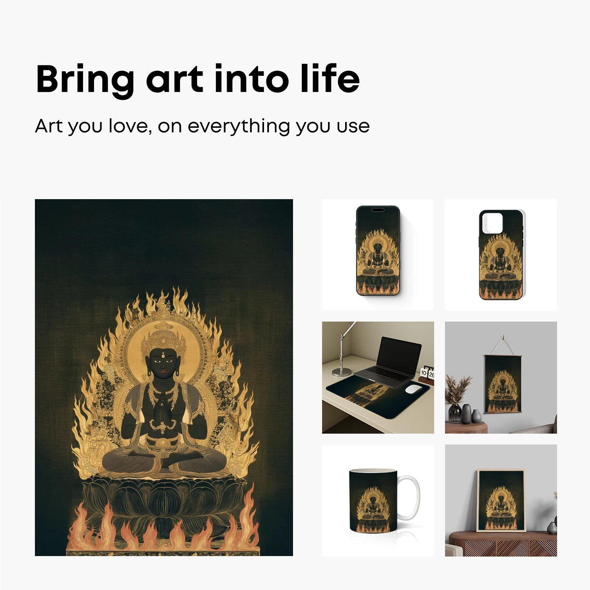 Enigmatic Buddha in Flames: Mystical Zen Art - Image 2